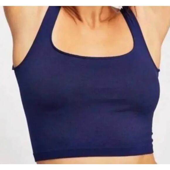 NWT Free People Intimately Womens Scoop Neck Navy Blue Stretch Crop Top XS/S - Picture 3 of 14